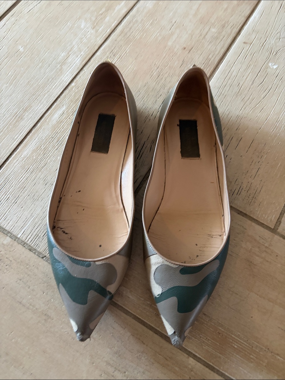 Pointed Toe Camouflage Print Women’s Flats - Green/Gray